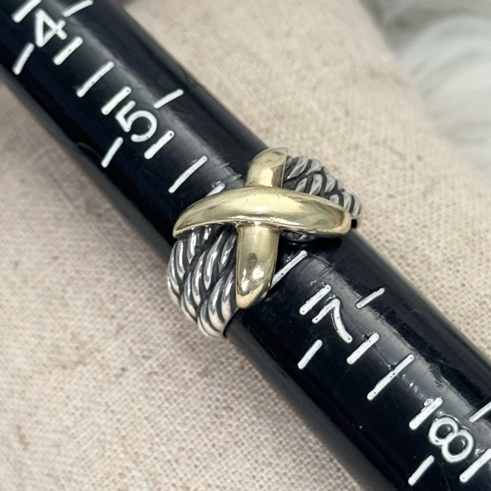 David Yurman .925 14K Gold X Triple Cable Row Band Ring Sz 6